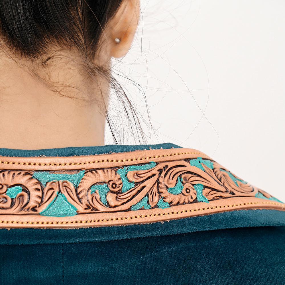 Genuine leather Hand tooled hand carved Women Blazer dress jacket