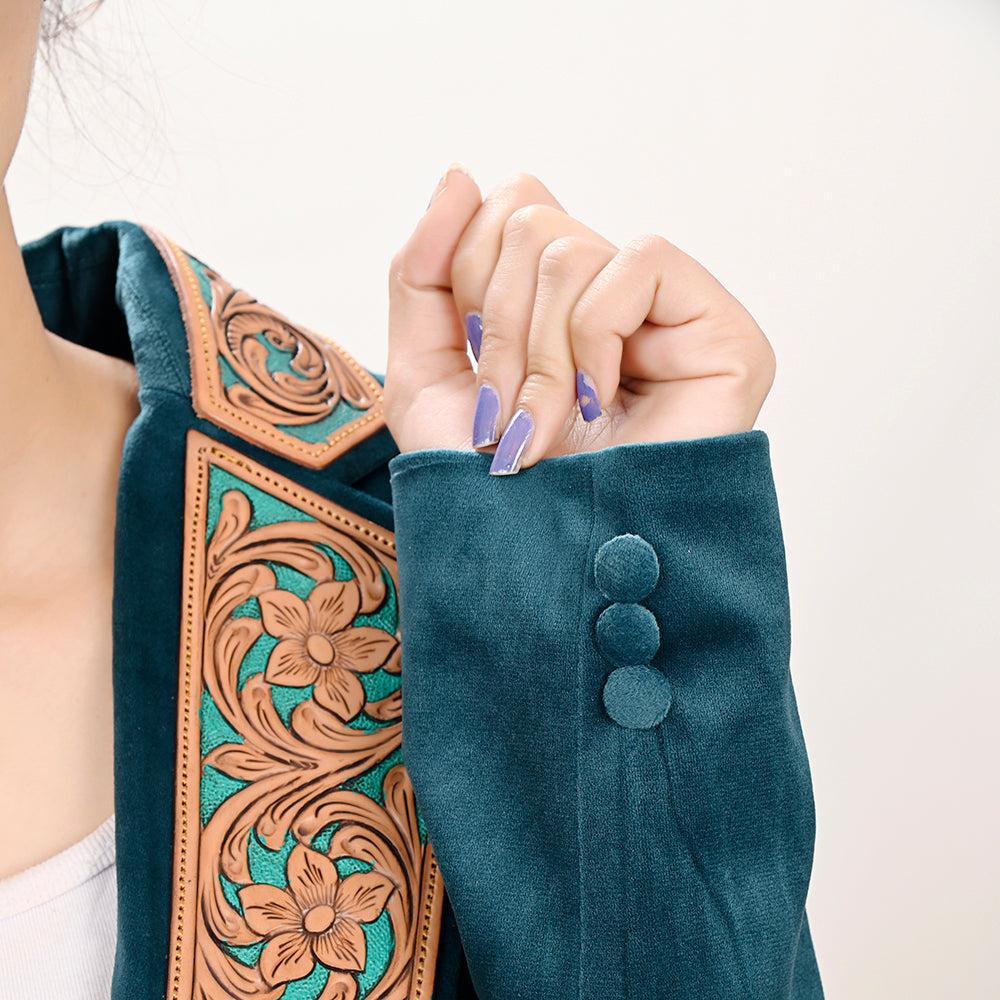Genuine leather Hand tooled hand carved Women Blazer dress jacket