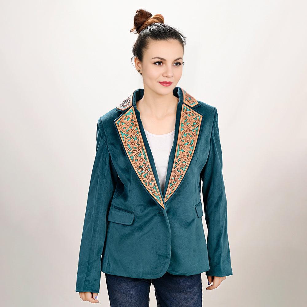 Genuine leather Hand tooled hand carved Women Blazer dress jacket
