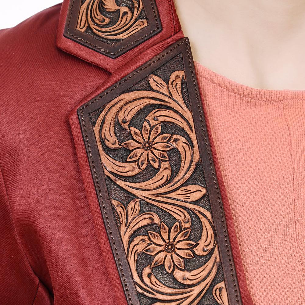 Genuine leather Hand tooled hand carved Women Blazer dress jacket