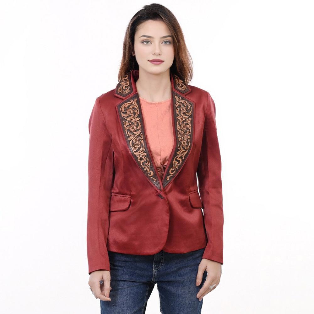 Genuine leather Hand tooled hand carved Women Blazer dress jacket