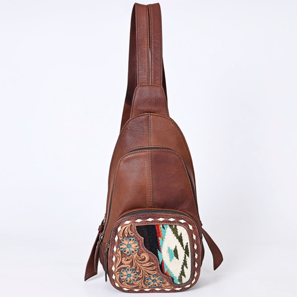 American Darling Hand-Tooled Saddle Blanket Genuine Leather Sling Bag