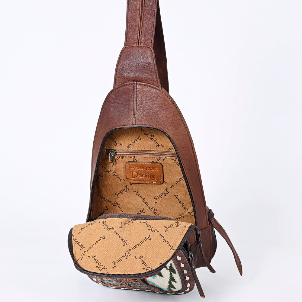 American Darling Hand-Tooled Saddle Blanket Genuine Leather Sling Bag