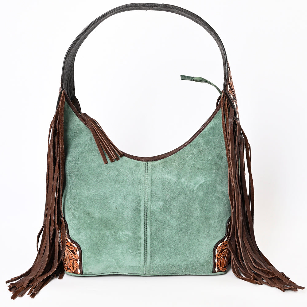 American Darling Hand Tooled Floral Carved Suede Genuine Leather Fringe Hobo Bag Buck Stitched Eco-Friendly Western
