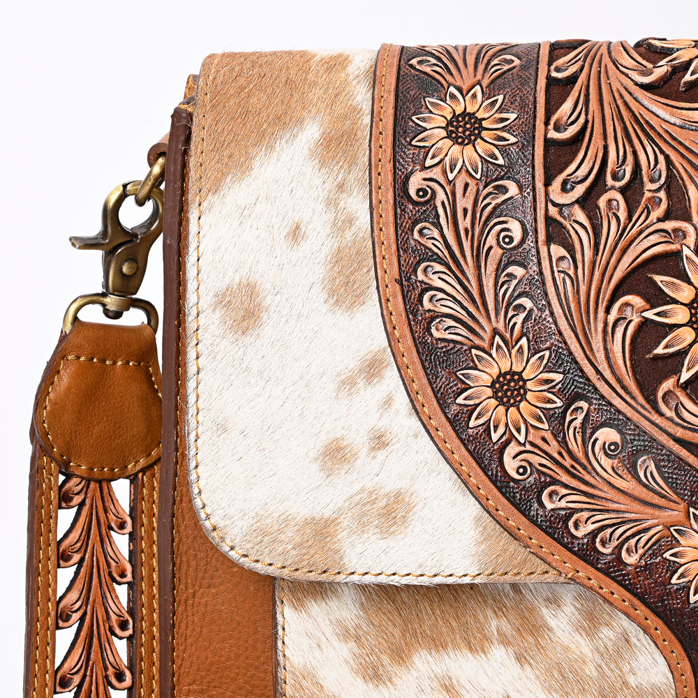 American Darling Hand-Tooled Hair-On Genuine Leather Bag