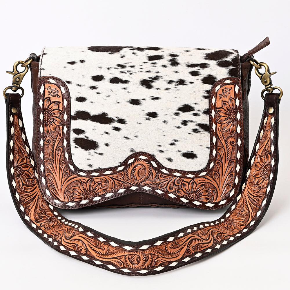 American Darling Hand-Tooled Hair-On Leather Crossbody Bag