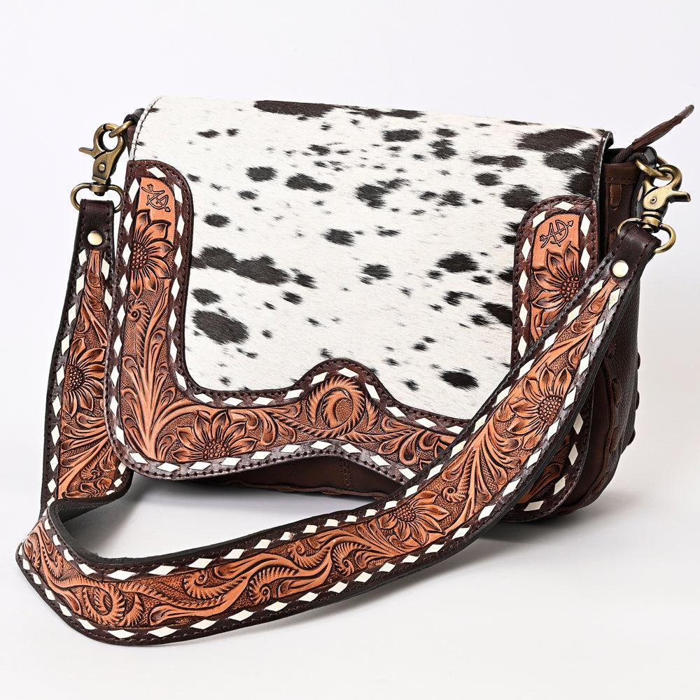 American Darling Hand-Tooled Hair-On Leather Crossbody Bag