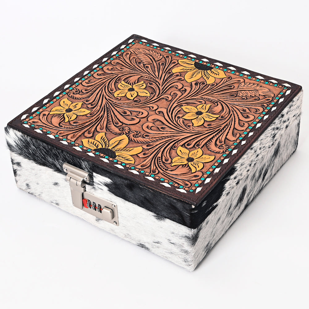 American Darling Jewelry Case Hand Tooled Hair-On Genuine Leather