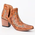 American Darling Women’s Western Ankle Boots Handcrafted Tan Leather Booties with Turquoise Stitching & Side Cutouts