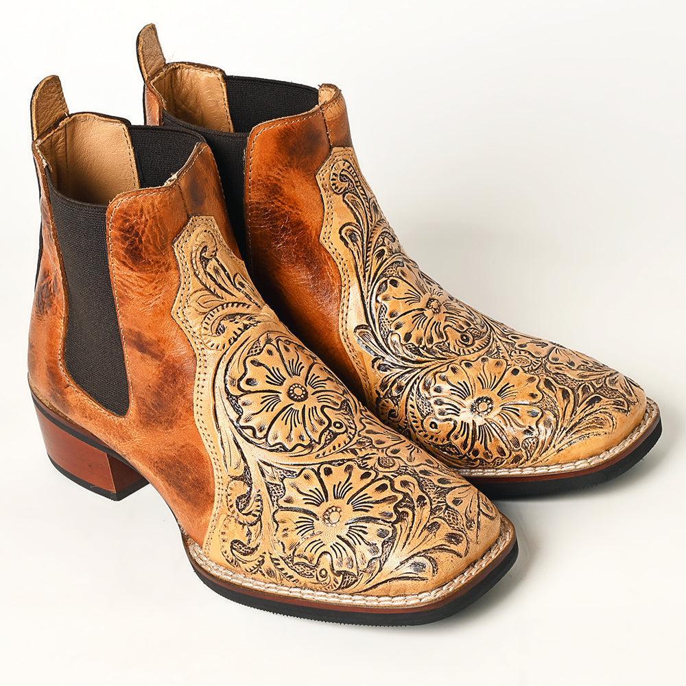 American Darling Floral Hand Curved Genuine Western Leather Riding Ankle Boot