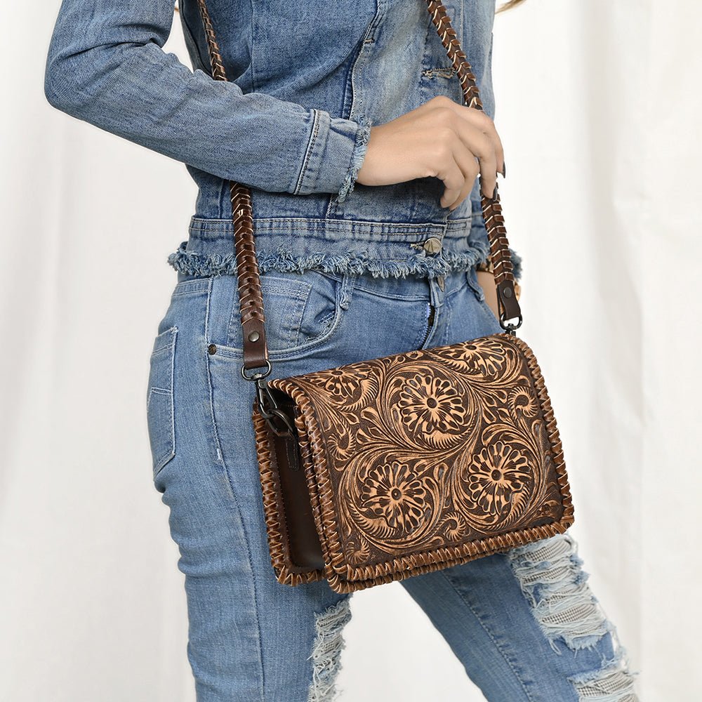 American Darling Crossbody Hand Tooled Genuine Leather
