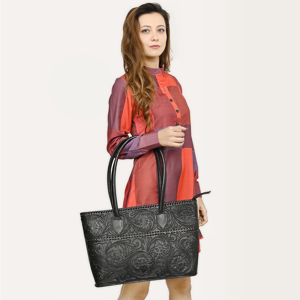 American Darling Tote Hand Tooled Genuine Leather