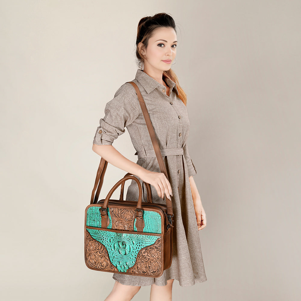 American Darling Hand-Tooled Crocodile Embossed Genuine Leather Bag