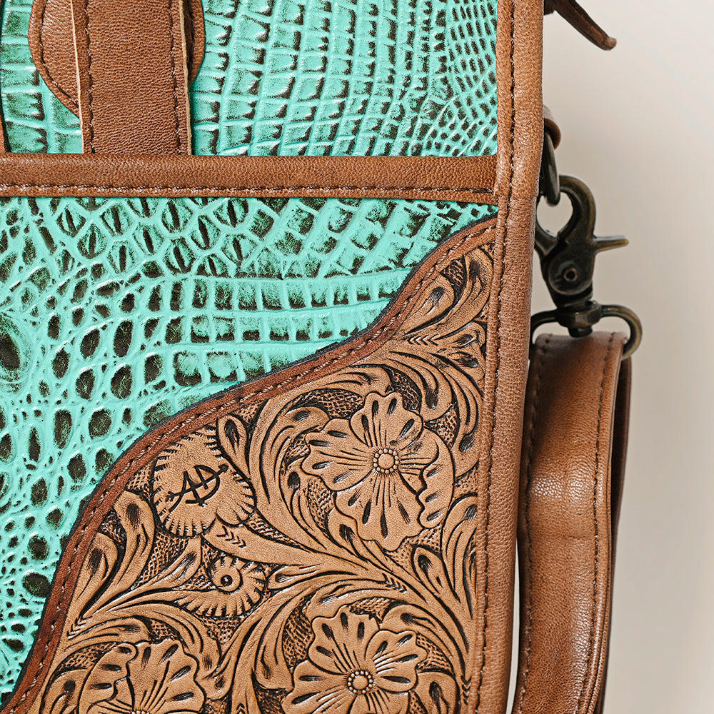 American Darling Hand-Tooled Crocodile Embossed Genuine Leather Bag