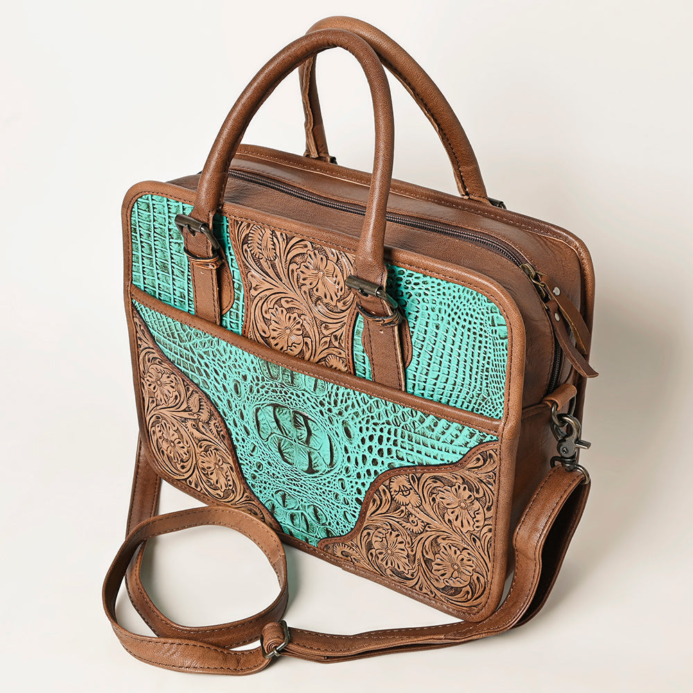 American Darling Hand-Tooled Crocodile Embossed Genuine Leather Bag