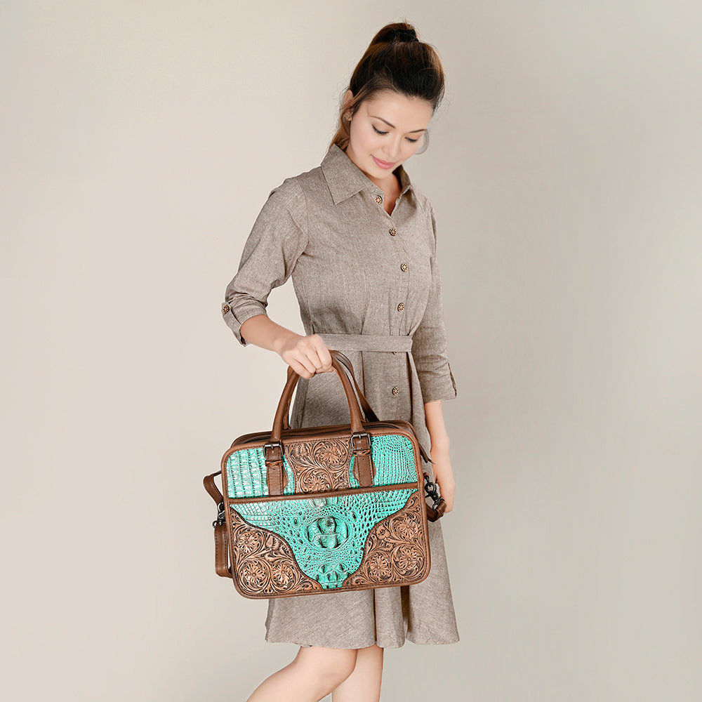 American Darling Hand-Tooled Crocodile Embossed Genuine Leather Bag
