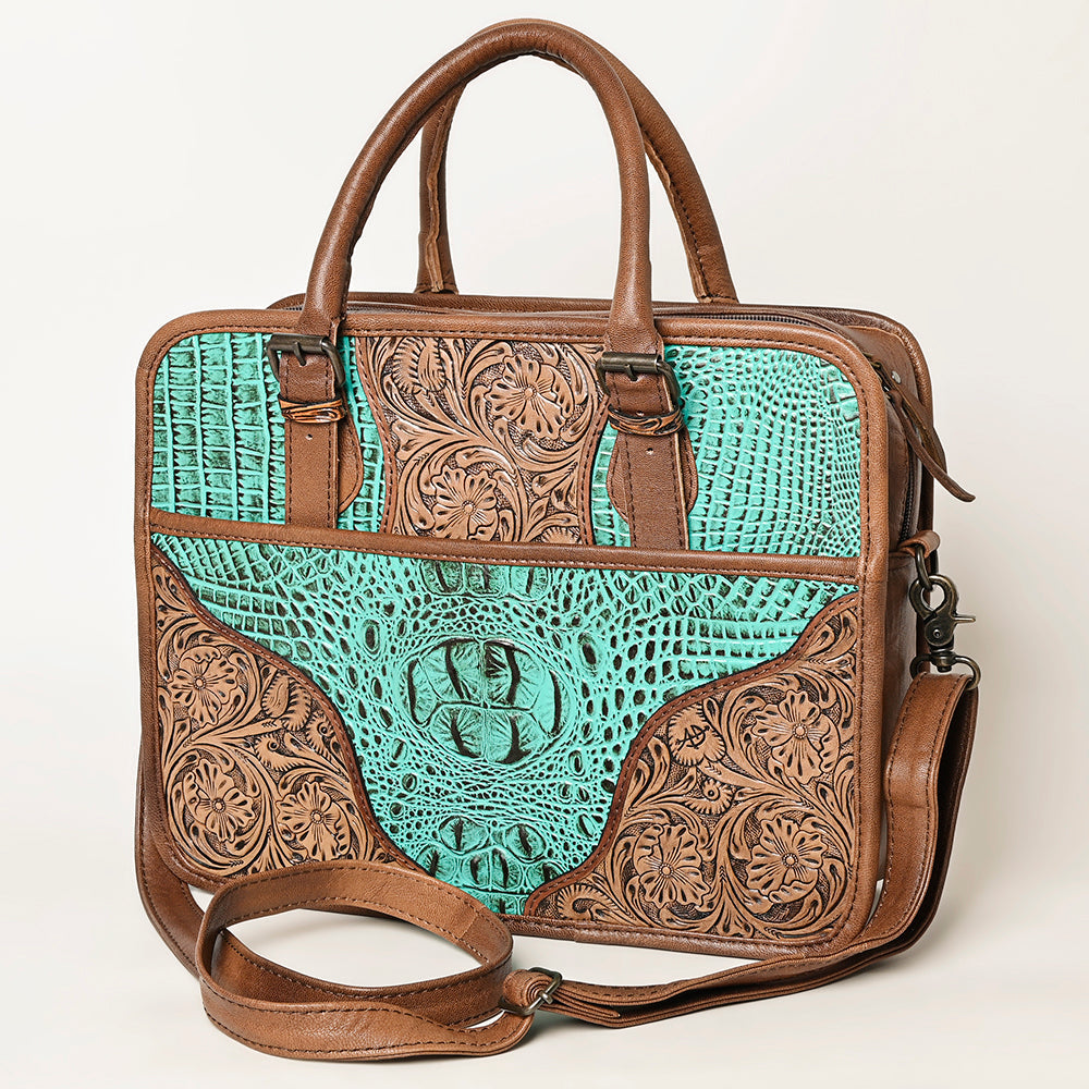 American Darling Hand-Tooled Crocodile Embossed Genuine Leather Bag