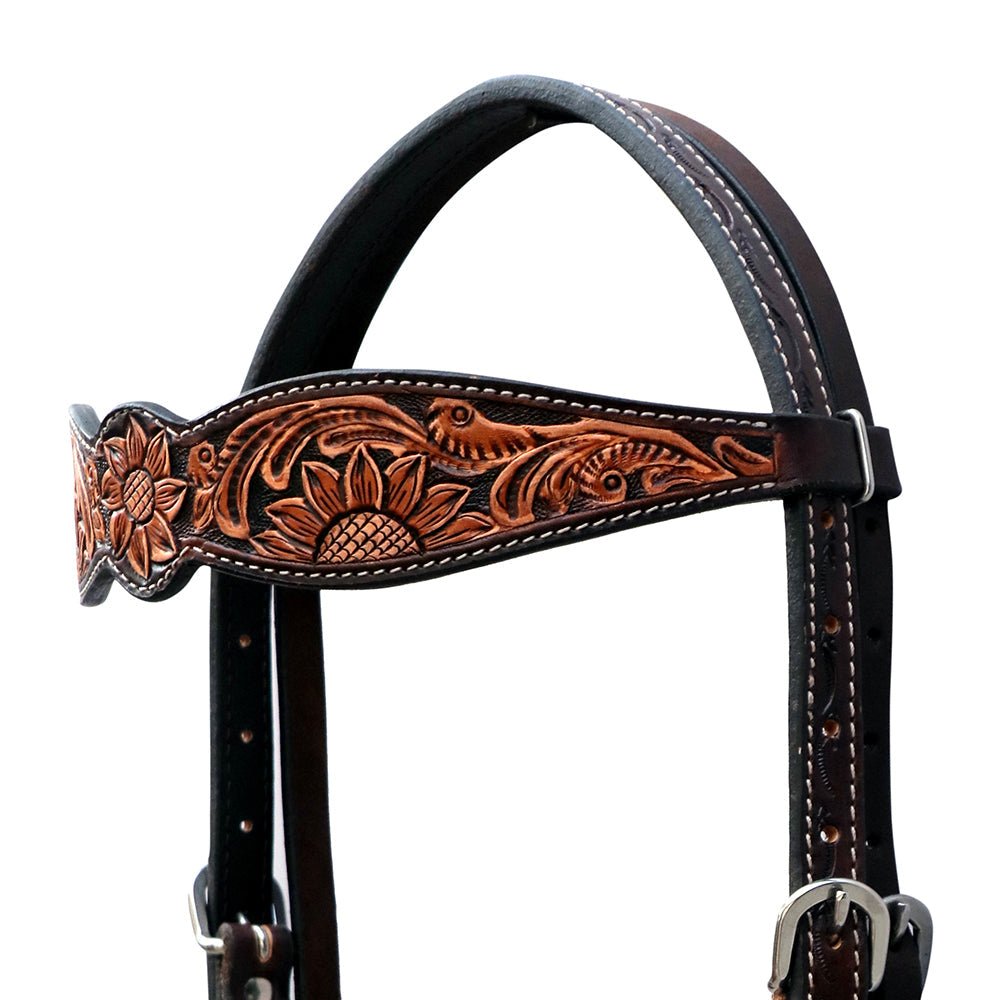 Hand-Carved Leather Western Headstall And Breast Collar Set For Training And Showing