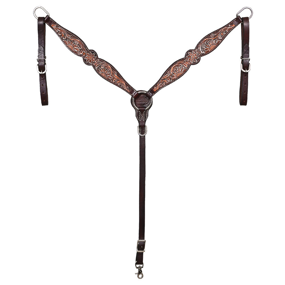 HILASON Western Horse Floral Headstall Breast Collar Set American Leather Dark Brown Harness | Tack for Horses