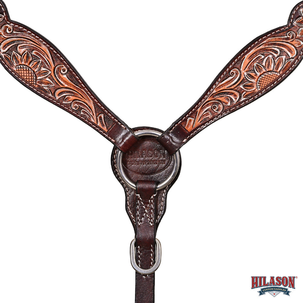 HILASON Western Horse Floral Headstall Breast Collar Set American Leather Dark Brown Harness | Tack for Horses