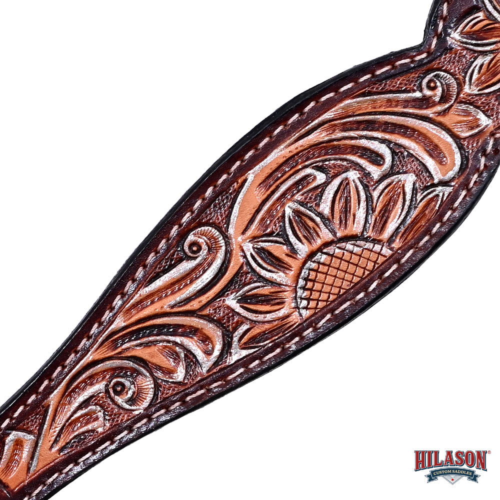 HILASON Western Horse Floral Headstall Breast Collar Set American Leather Dark Brown Harness | Tack for Horses
