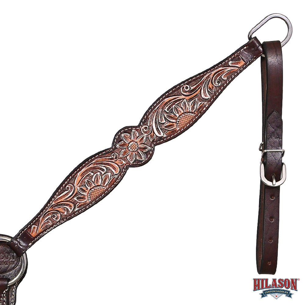 HILASON Western Horse Floral Headstall Breast Collar Set American Leather Dark Brown Harness | Tack for Horses