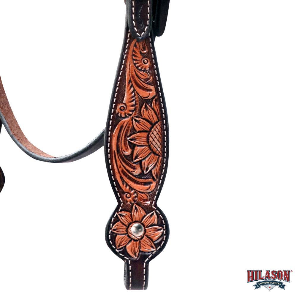 HILASON Western Horse Floral Headstall Breast Collar Set American Leather Dark Brown Harness | Tack for Horses