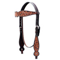 HILASON Western Horse Floral Headstall Breast Collar Set American Leather Dark Brown Harness | Tack for Horses
