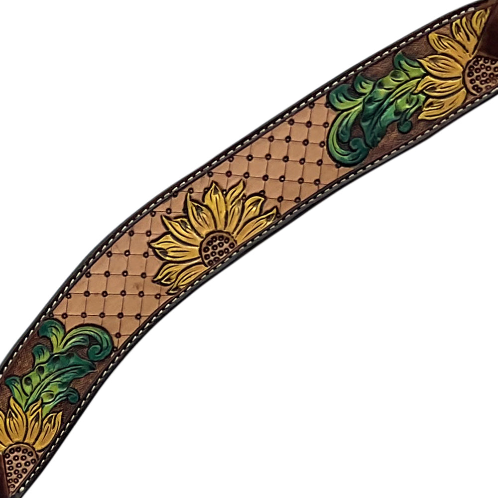 HILASON Western Horse Headstall & Breast Collar Tack Set American Leather Sunflower Carving Brown