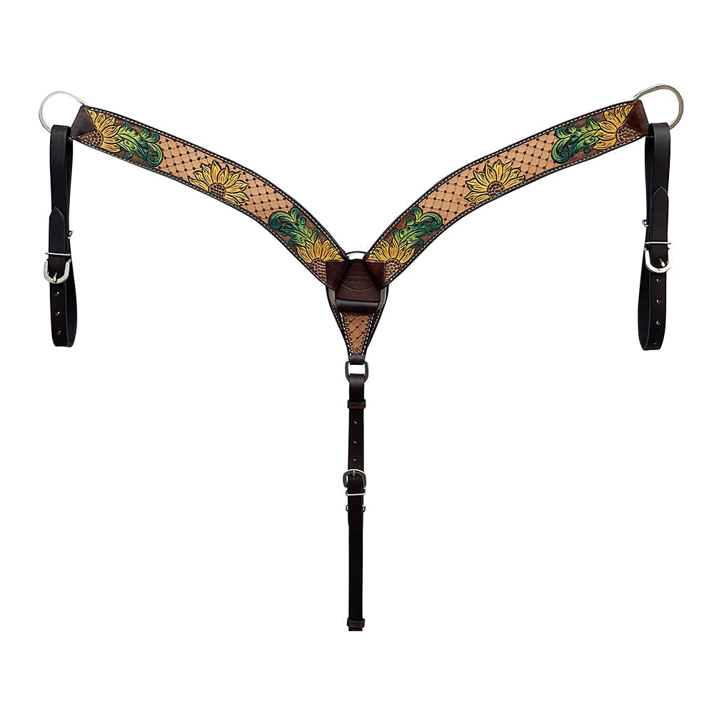 HILASON Western Horse Headstall & Breast Collar Tack Set American Leather Sunflower Carving Brown