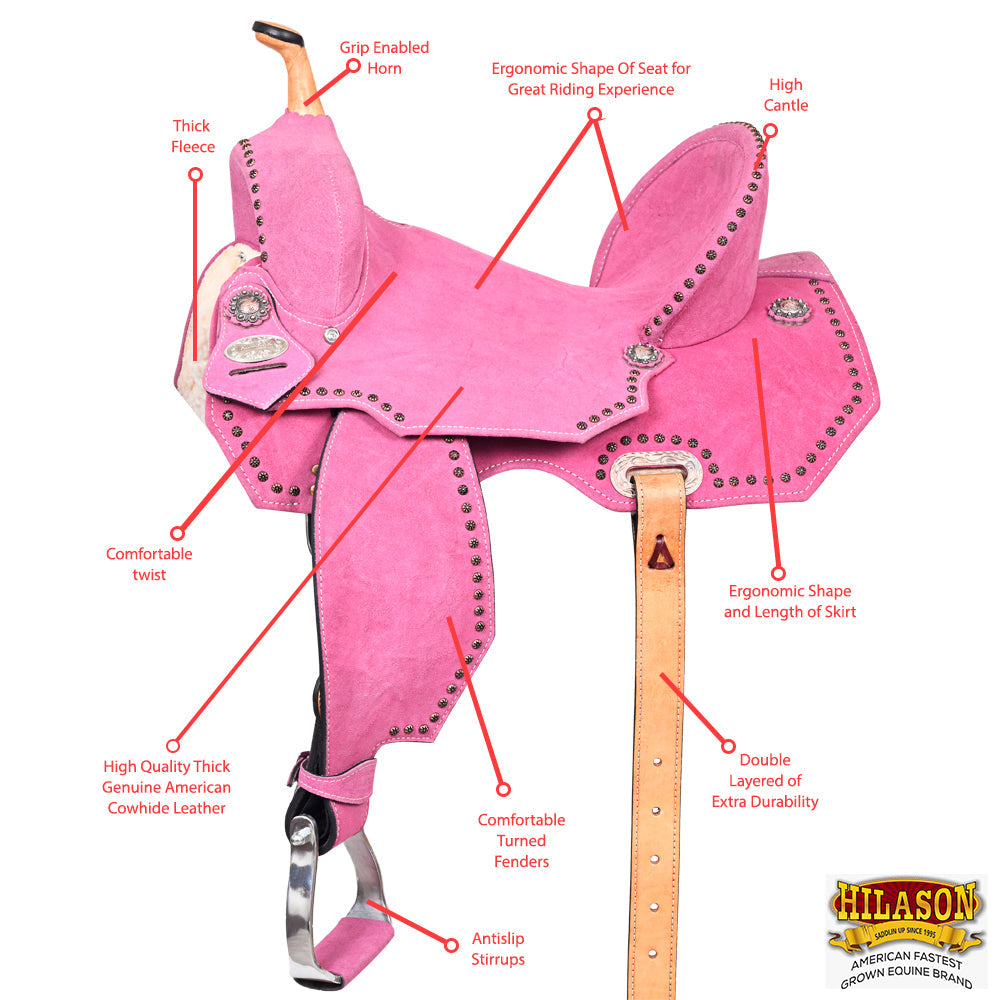 HILASON Western Horse Flex Tree Barrel Trail in Leather Saddle Pink | for Horses