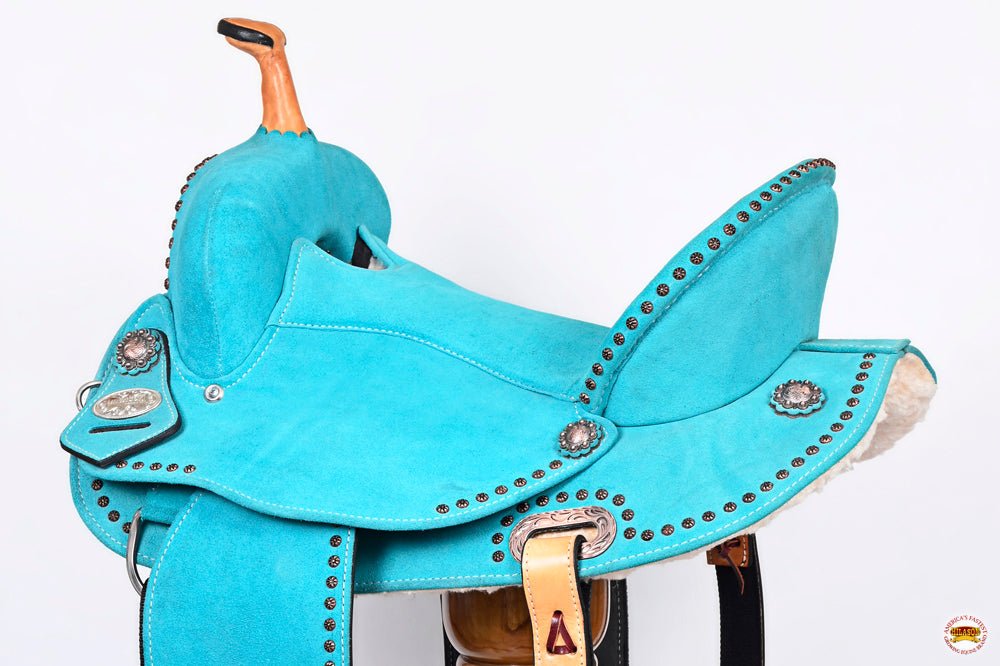 Hilason Flex-Tree Western Barrel Saddle — Turquoise Suede
