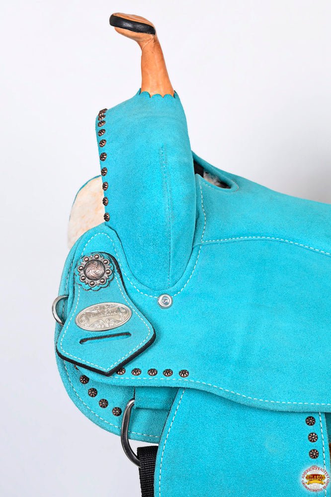 Hilason Flex-Tree Western Barrel Saddle — Turquoise Suede