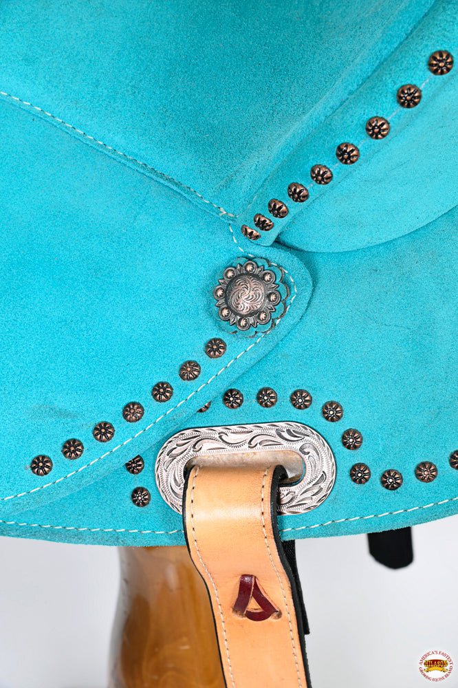 Hilason Flex-Tree Western Barrel Saddle — Turquoise Suede