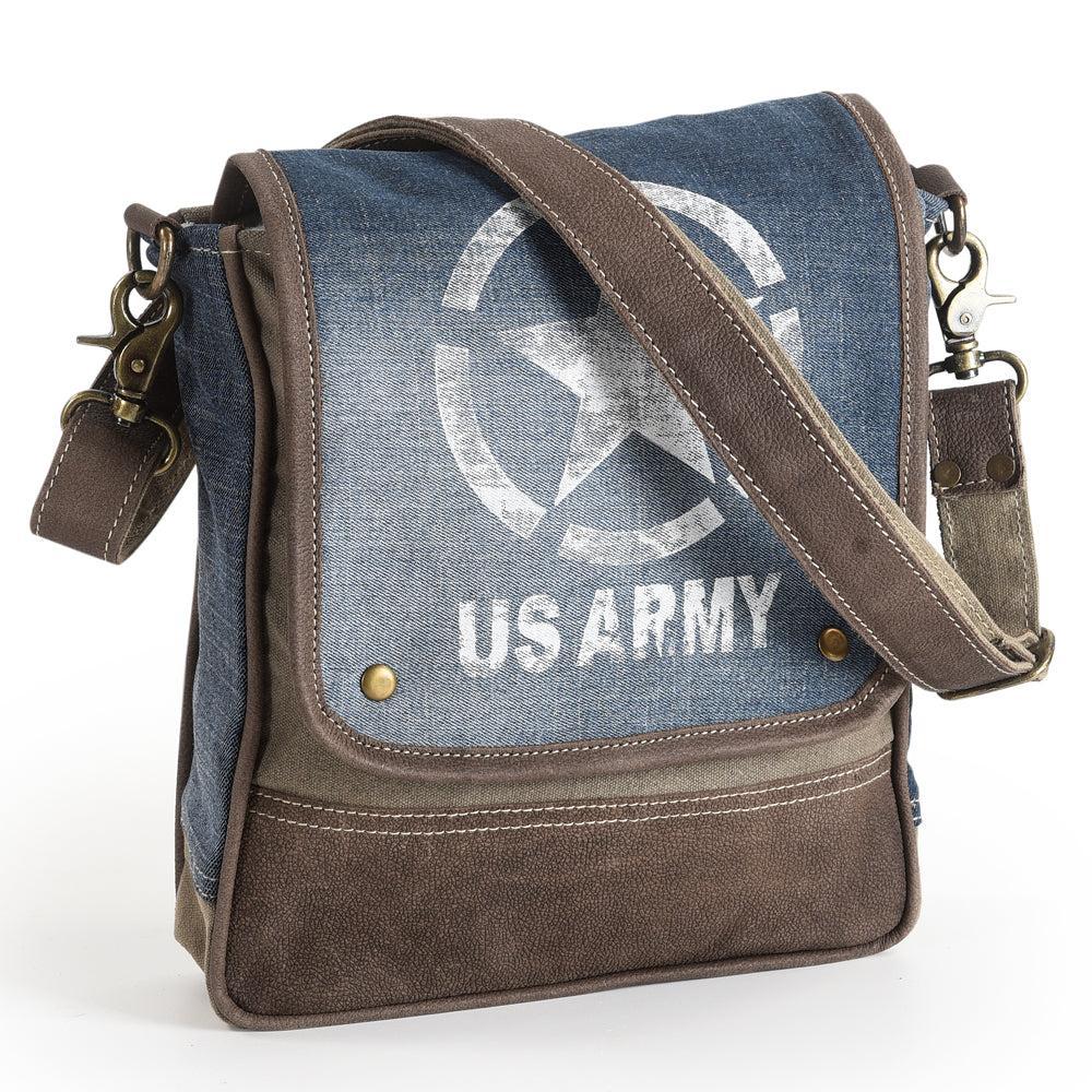 OHLAY Upcycled Canvas Cotton Denim Genuine Leather Crossbody Bag