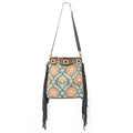 OHLAY Hand-Tooled Upcycled Canvas Genuine Leather Messenger Bag
