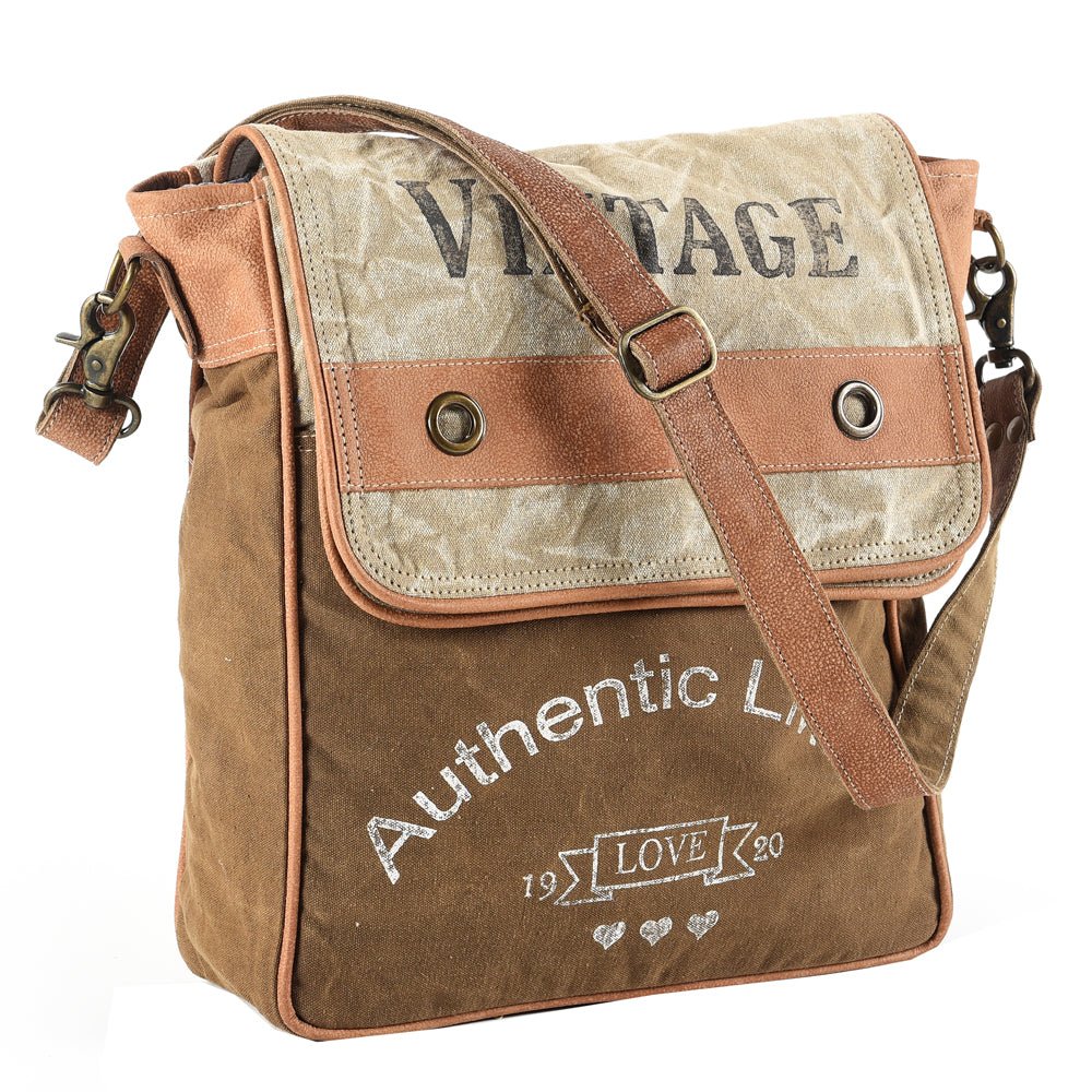 Ohlay Messenger Upcycled Canvas Genuine Leather