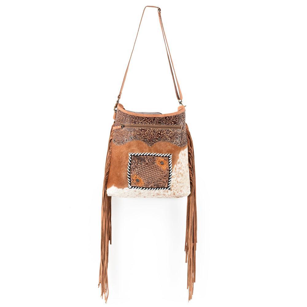 OHLAY Upcycled Canvas Embossed Hair-On Leather Crossbody Bag