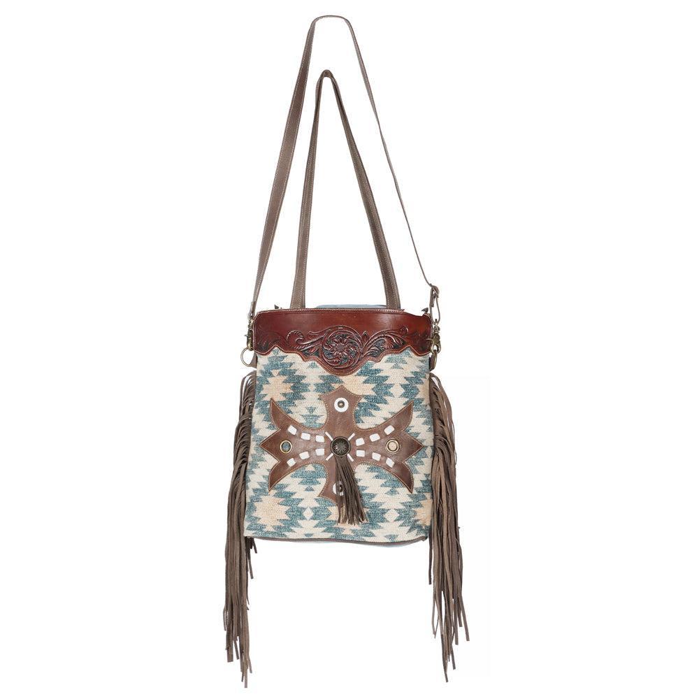 OHLAY Hand-Tooled Upcycled Canvas Genuine Leather Tote