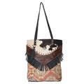 OHLAY Hand-Tooled Upcycled Wool Canvas Hair-On Genuine Leather Tote