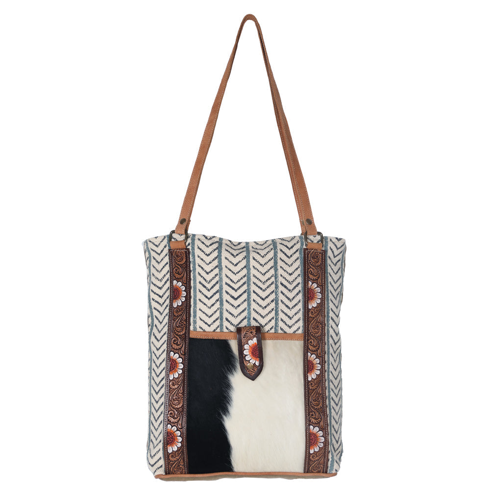 Ohlay Tote Hand Tooled Upcycled Wool Upcycled Canvas Hair-on Genuine Leather