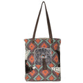 OHLAY Hand-Tooled Upcycled Wool Canvas Hair-On Genuine Leather Tote