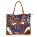 OHLAY Upcycled Canvas Embossed Hair-On Genuine Leather Weekender Bag