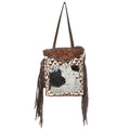 OHLAY Hand-Tooled Upcycled Wool Canvas Hair-On Genuine Leather Tote