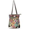OHLAY Hand-Tooled Upcycled Wool Canvas Hair-On Genuine Leather Tote