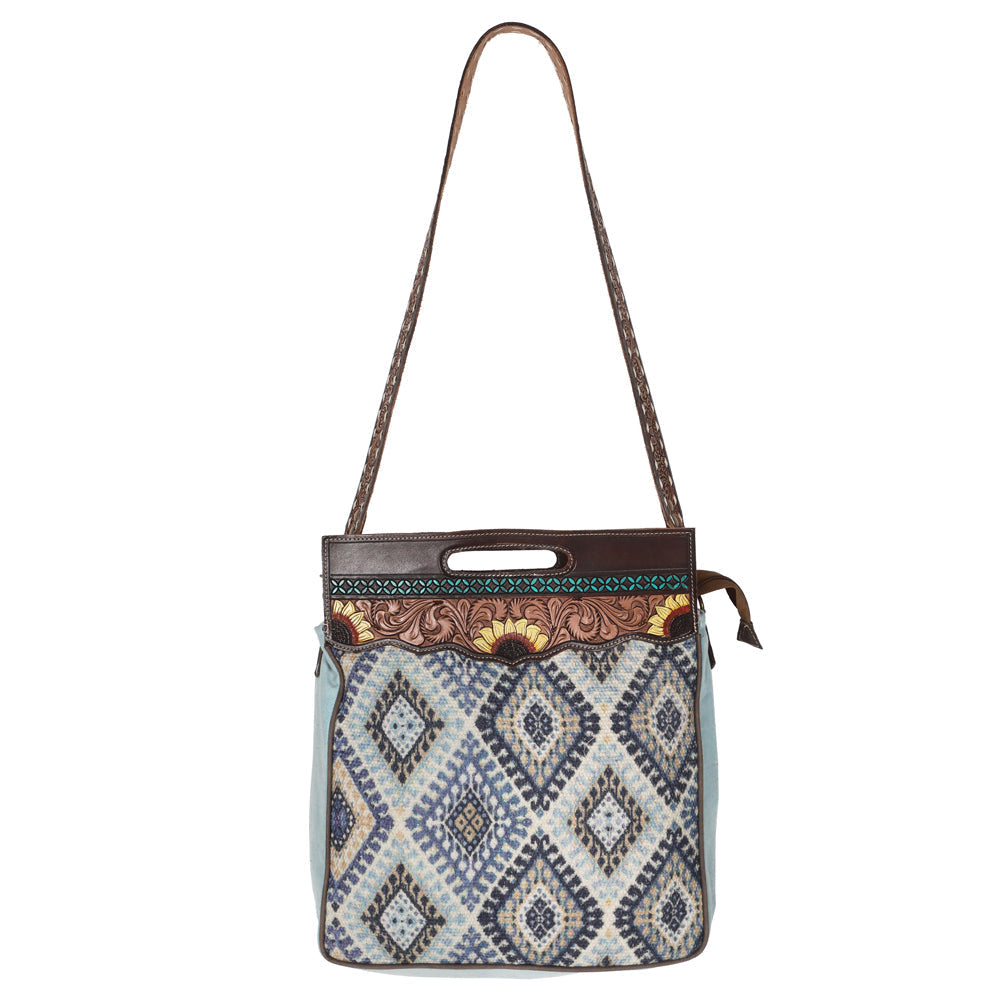 Ohlay Crossbody Hand Tooled Upcycled Canvas Genuine Leather