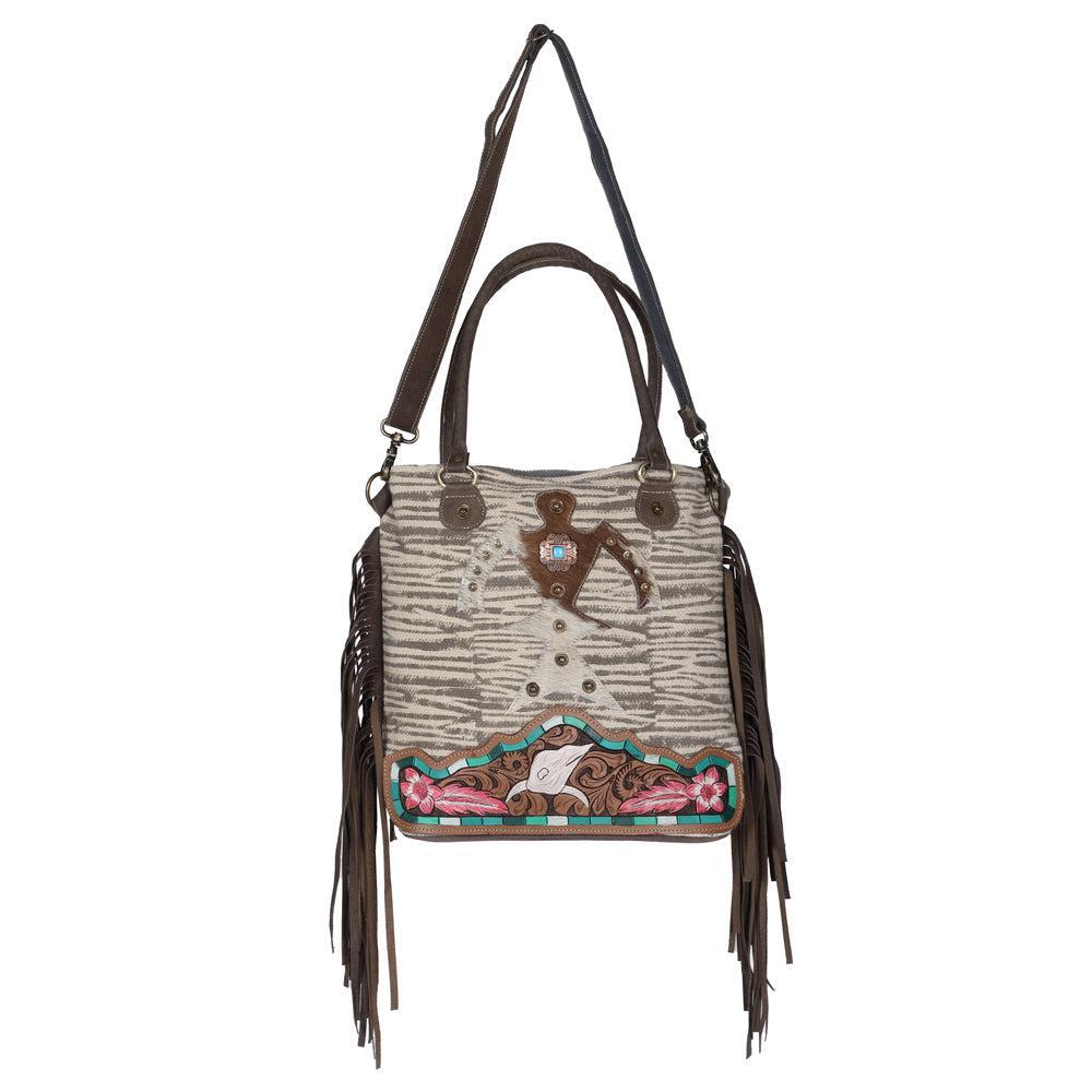 Ohlay Hand-Tooled Wool & Hair-On Leather Tote
