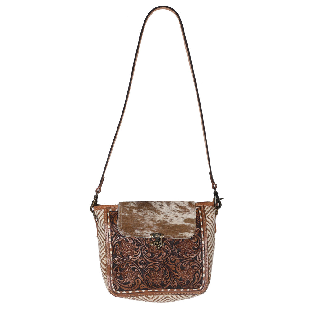 Ohlay Crossbody Hand Tooled Upcycled Wool Upcycled Canvas Hair-On Genuine Leather