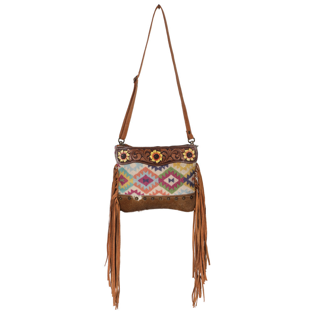 Ohlay Crossbody Hand Tooled Upcycled Canvas Hair-On Genuine Leather