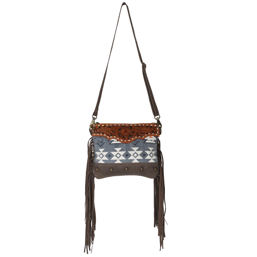 Ohlay Crossbody Hand Tooled Upcycled Canvas Genuine Leather